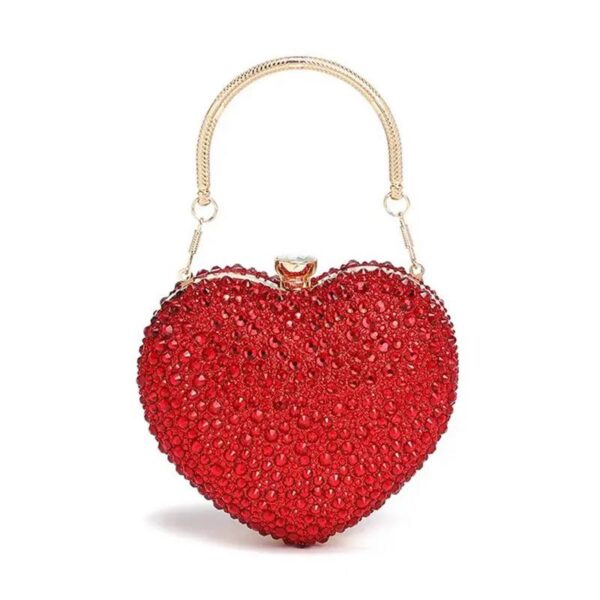 Women Heart Shape Red Crystal Clutch Purse