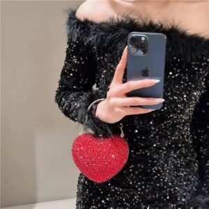 Women Heart Shape Red Crystal Clutch Purse - Image 2