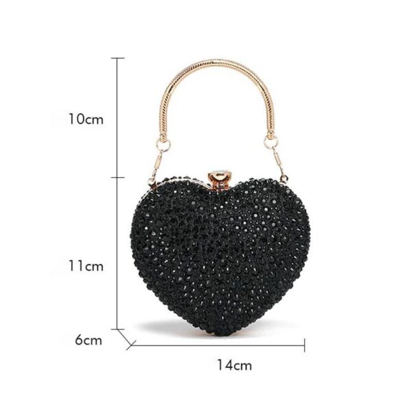 Women Heart Shape Red Crystal Clutch Purse - Image 3