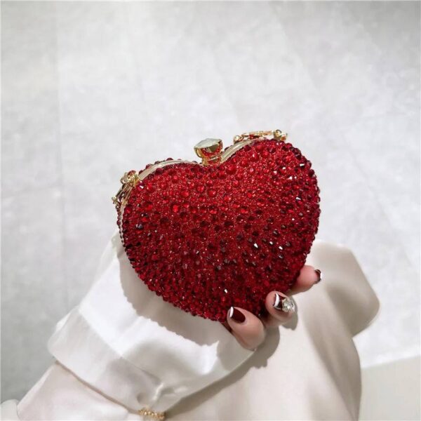 Women Heart Shape Red Crystal Clutch Purse - Image 5