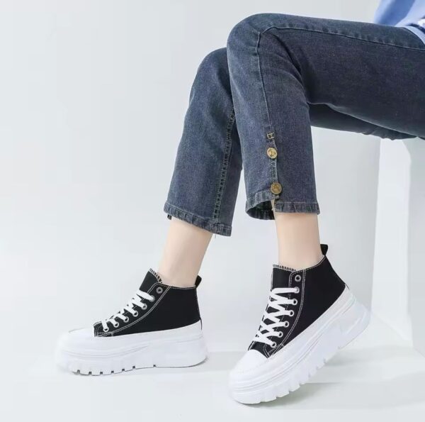 Women Lace-Up Front High Top Flatform Canvas - Image 2