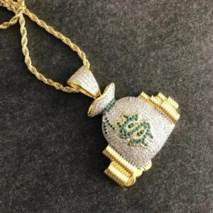 Iced Out Dollar Money Bag Necklace Shiny Cubic - Image 3