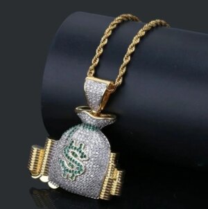 Iced Out Dollar Money Bag Necklace Shiny Cubic - Image 5
