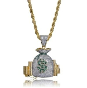 Iced Out Dollar Money Bag Necklace Shiny Cubic - Image 6